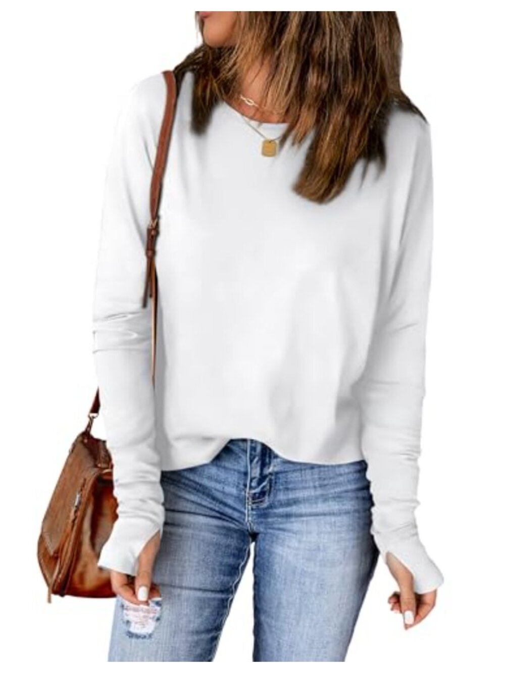 Women's Long Sleeve Tunic Top Thumb Hole Boat Neck Basic Pullover